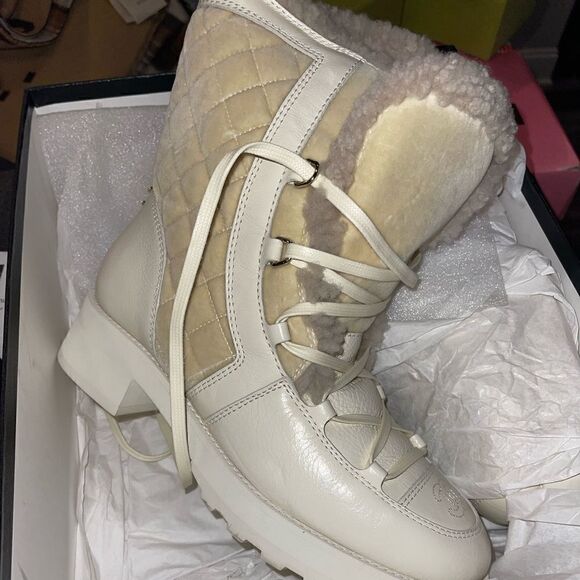 Chanel Leather Shearling Lace up Snow Boots - Picture 3 of 10